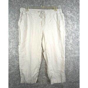 Pure Jill Women's Linen Pants  Elastic Waistband Crop Gray Size XL